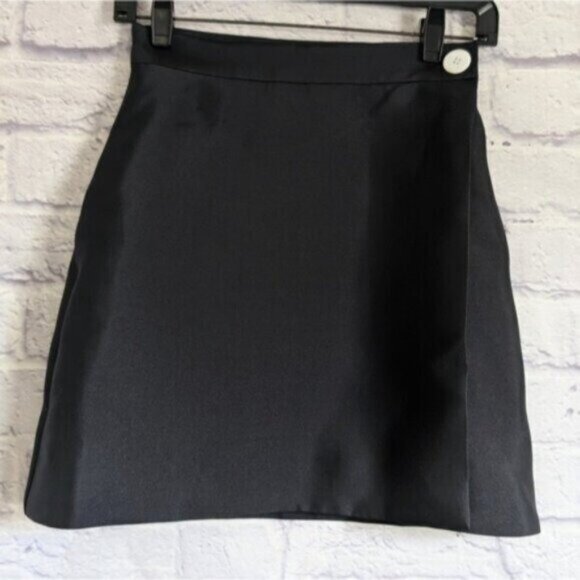 Lee Mathews Penny Mini Skirt 0 NEW Black Technical-Canvas Wrap Retro Designer - Picture 3 of 9